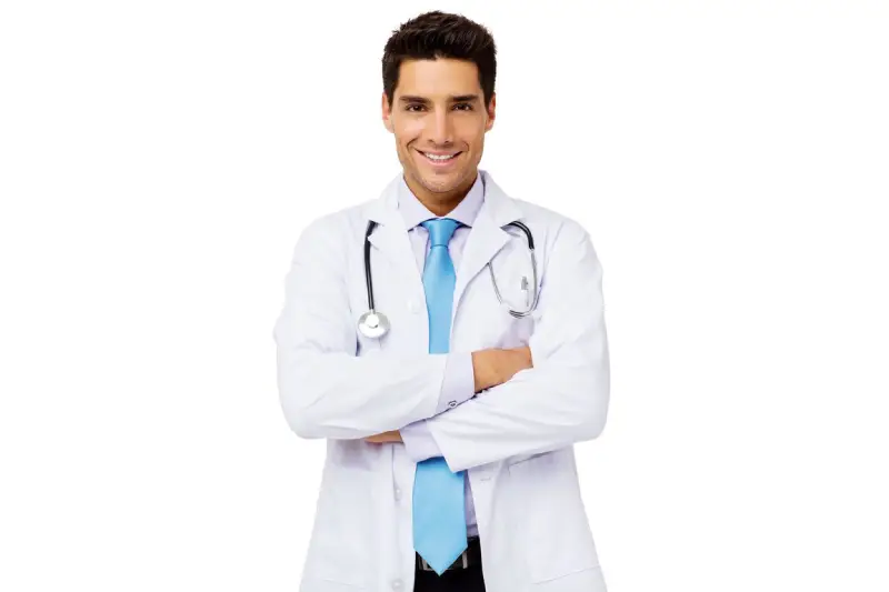 A male doctor with his arms crossed